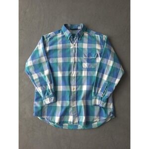 Vintage 1980s Woolrich Button-Down Plaid Madras Style Cotton Shirt Men's XL